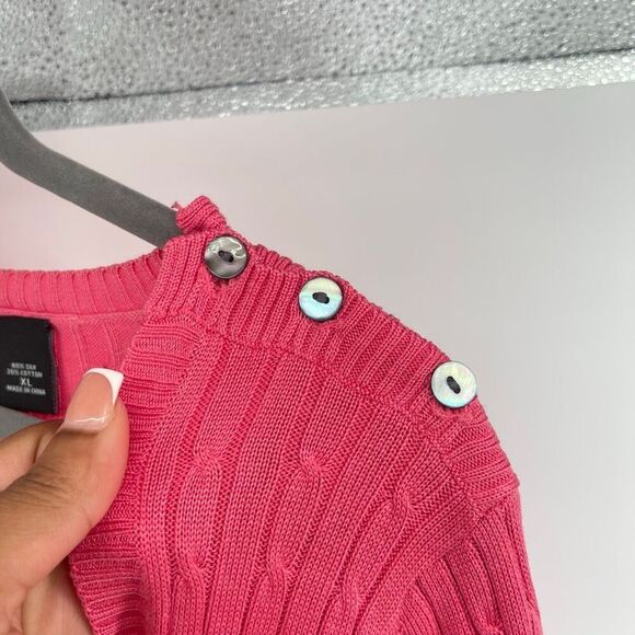 Moda International Women’s Pink Silk Cotton Cable Knit Pullover Sweater XL - Picture 6 of 11